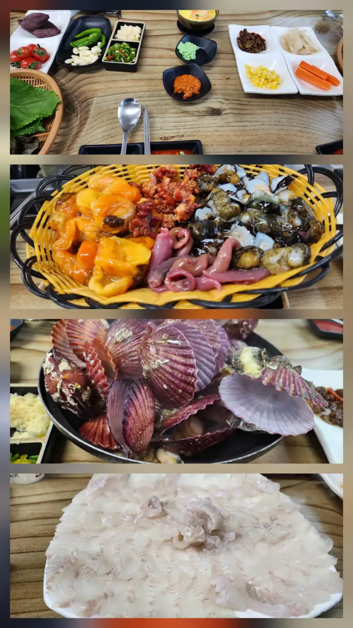 용원 어시장의 활어회와 해산물들