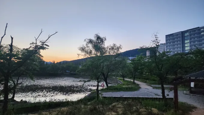 노을지는 창원대 연못 청운지 풍경